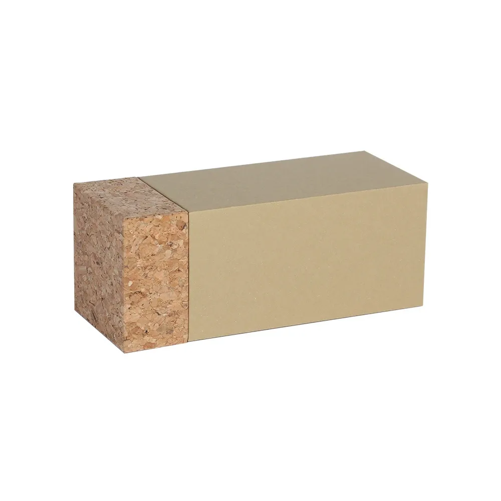 Cork-ended rigid gift box shown in a closed presentation view as a customization reference