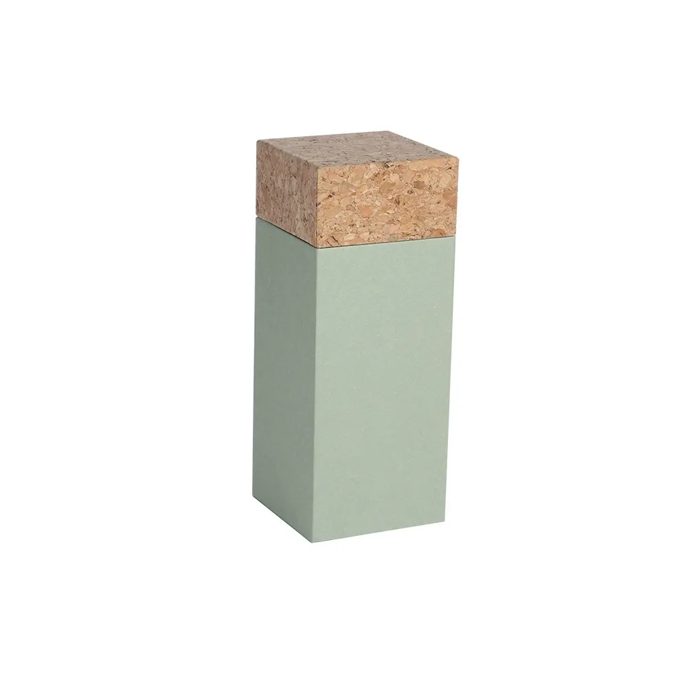Cork-ended rigid gift box shown in an upright presentation view as a customization reference