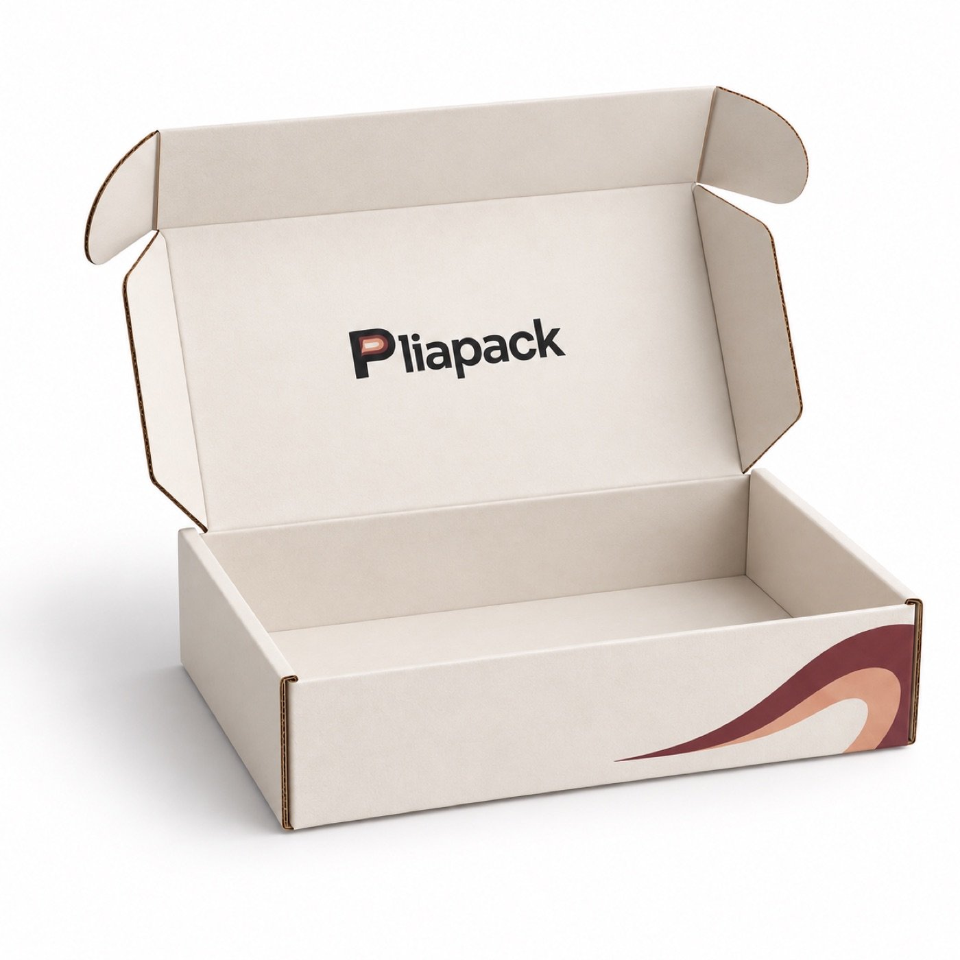 Mailer Boxes Open — AI-generated Pliapack brand demonstration